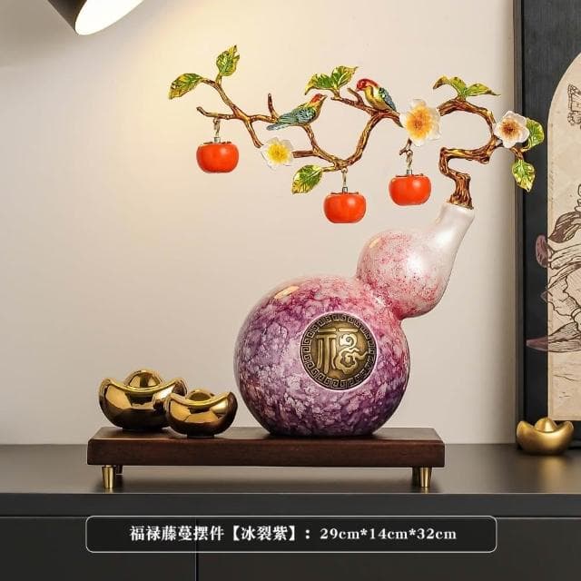 柿柿如意元寶葫蘆擺件新中式客廳玄關酒櫃裝飾辦公室喬遷新居禮品