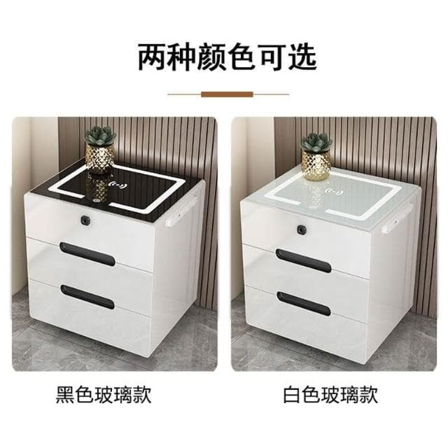 智能床頭櫃現代簡約多功能帶燈無綫充電指紋鎖藍牙音響臥室床邊櫃床頭櫃 抽屜櫃 臥室櫃 置物櫃 收納櫃 XKK8