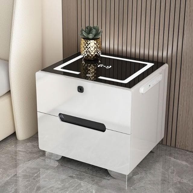 智能床頭櫃現代簡約多功能帶燈無綫充電指紋鎖藍牙音響臥室床邊櫃床頭櫃 抽屜櫃 臥室櫃 置物櫃 收納櫃 XKK8