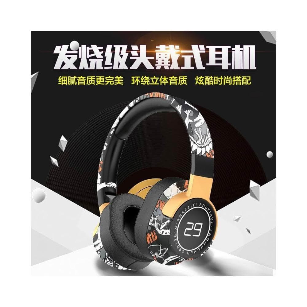 國潮風頭戴式藍牙無線耳機可折疊立體聲學生網紅塗鴉耳機耳麥