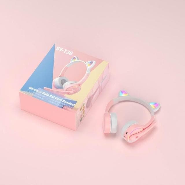 SY-T30可愛貓耳兒童耳機 藍牙頭戴式網課耳機手機K歌無線耳機