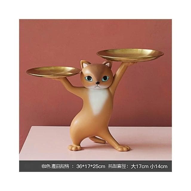 妖嬈貓擺件 貓咪托盤 沙雕貓 玄關擺件 貓咪擺飾 零食盤 鑰匙收納架 生日禮物 交換禮物 喬遷禮物