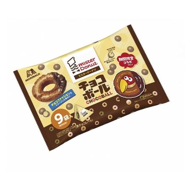 【森永製】+爆買日本+ Mister Donut 聯名 大嘴鳥 可可風味餅乾球 三角包 9袋入 可可球 甜甜圈 期間限定