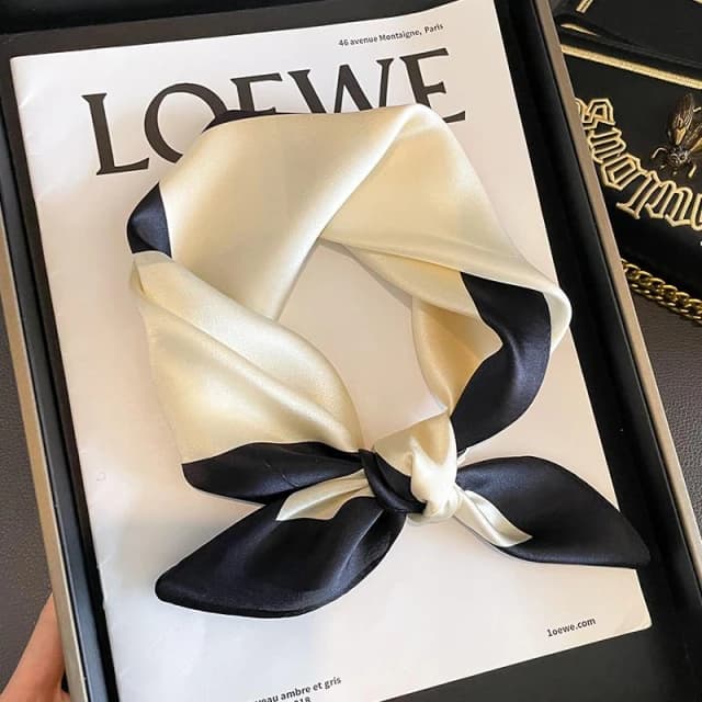 梵花 絲綢桑蠶絲絲巾簡約黑白條紋真絲圍巾女小方巾領巾披肩