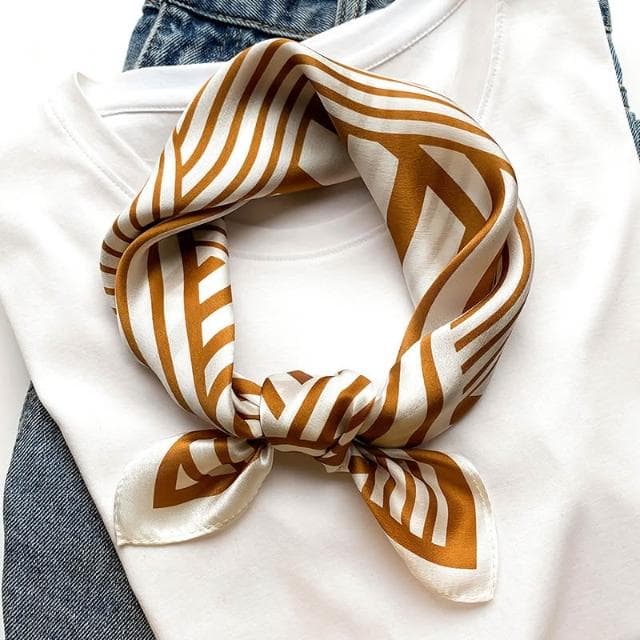 梵花 絲綢桑蠶絲絲巾簡約黑白條紋真絲圍巾女小方巾領巾披肩