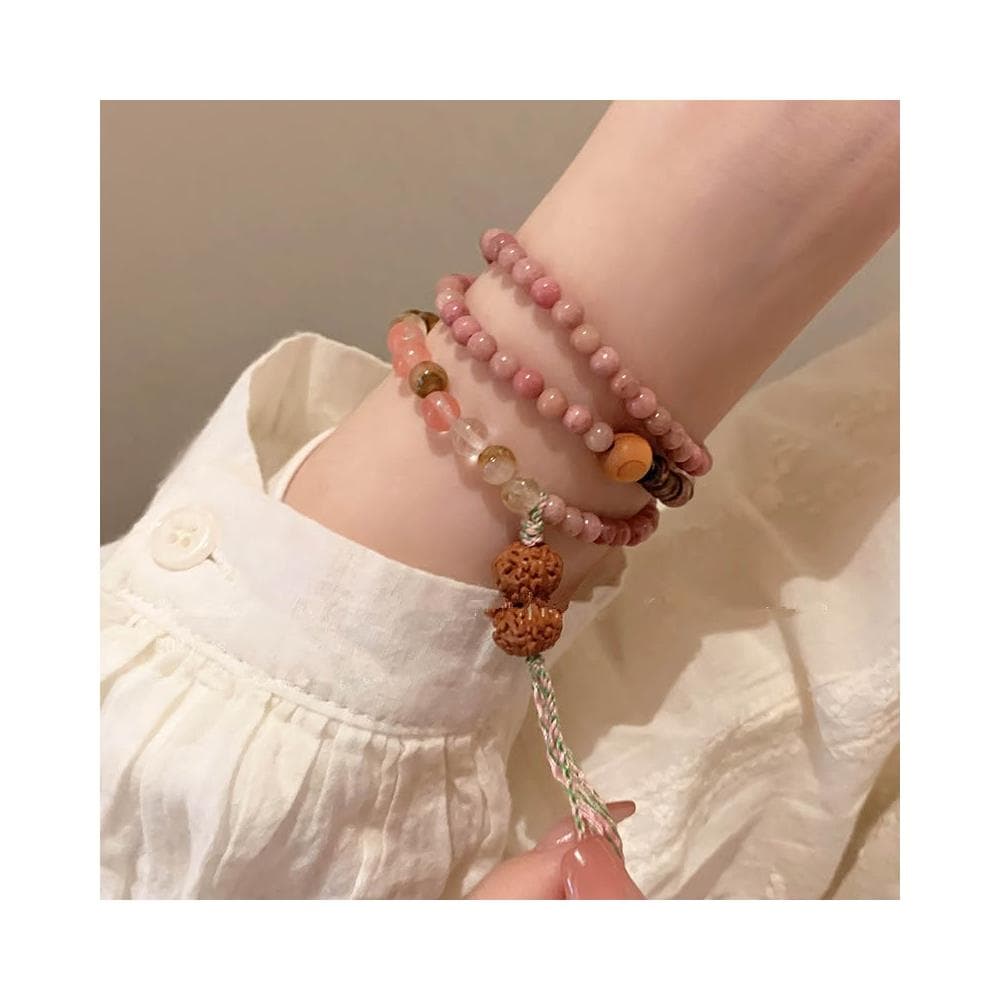 🎗飾間首飾鋪 多圈粉紅紅紋石串珠手鍊女款輕奢小眾精緻高級感長手串疊戴手飾品