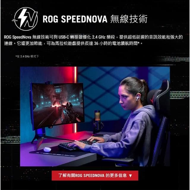【ASUS 華碩】ROG Cetra True Wireless SpeedNova 無線耳機 雙模連線 主動降噪 藍芽耳機 藍牙耳機