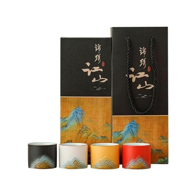 錦繡江山茶杯禮盒|漸層浮雕|高質感藝術杯4入|謝師禮物 茶具 送禮 茶杯 茶杯組 謝師禮盒 茶具組 禮盒