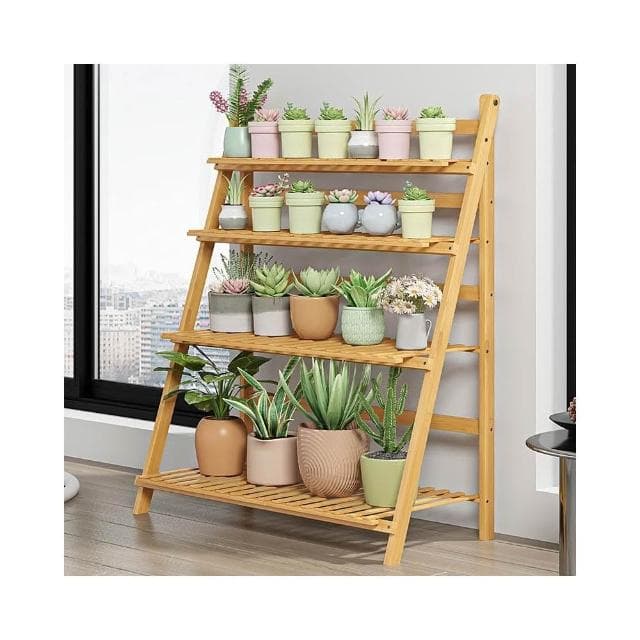 花架置物架陽 臺客廳落地式多 肉梯形植物架靠牆 木質盆栽花