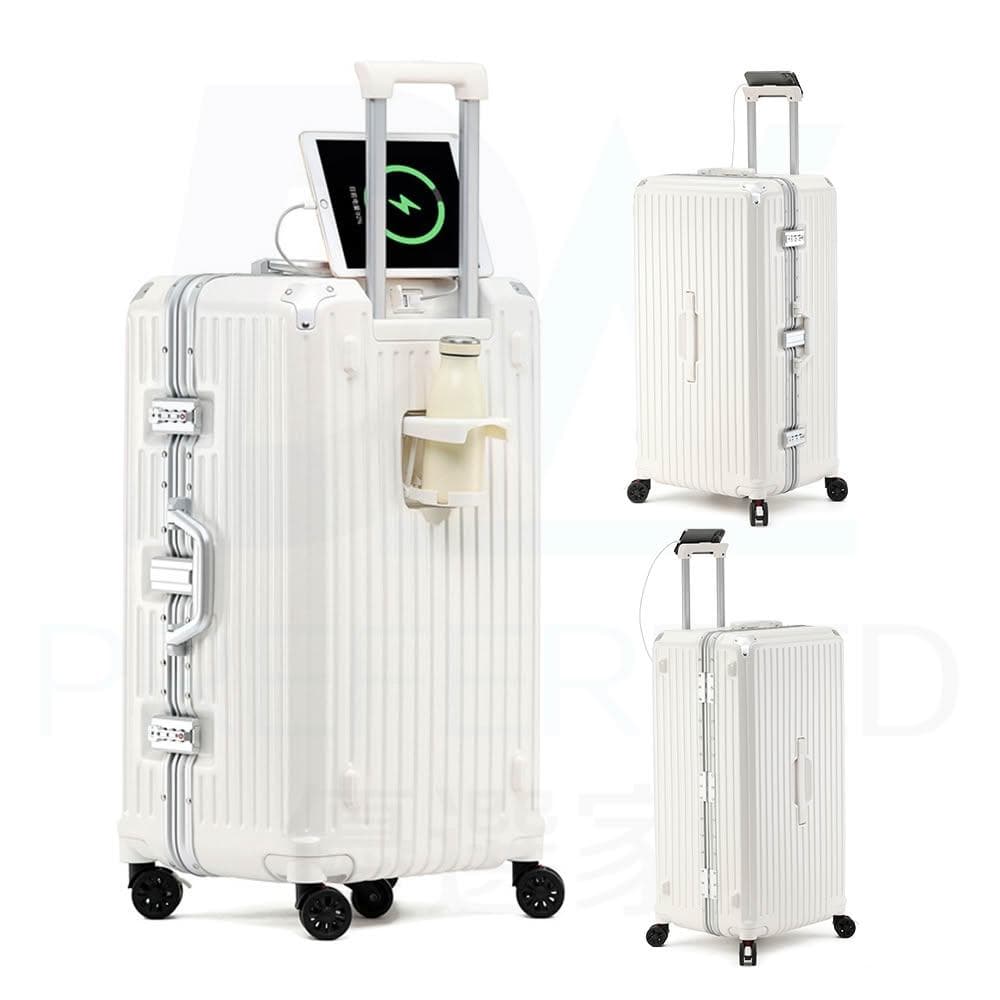 DW優選家 新款首發 頂配鋁框箱 28吋行李箱 鋁框行李箱胖胖箱 29吋鋁框行李箱 五輪煞車避震丨杯架丨1A1C充電口
