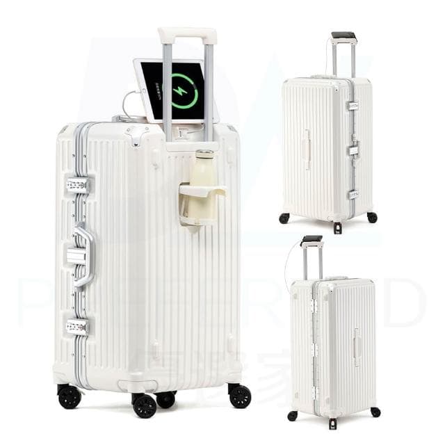 DW優選家 新款首發 頂配鋁框箱 28吋行李箱 鋁框行李箱胖胖箱 29吋鋁框行李箱 五輪煞車避震丨杯架丨1A1C充電口