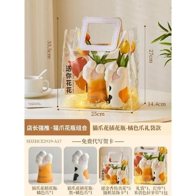 創意可愛貓爪花瓶擺件仿真花家居玄關桌面裝飾品喬遷女生生日禮物