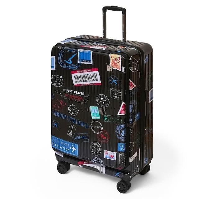 【SOLOLiFe】世界郵戳 德國拜耳PC 鏡面行李箱 前開式行李箱 前開行李箱 30吋/25吋/20吋