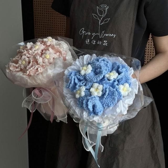 手工毛線針織向日葵玫瑰編織花束成品 針織永生花 教師節實用高檔男女生日禮物