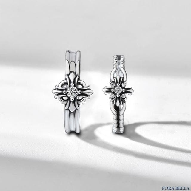 【Porabella】S925純銀 十字架鋯石情侶對戒|復古十字架戒指 做舊對戒 告白 紀念 情人節禮物推薦 rings