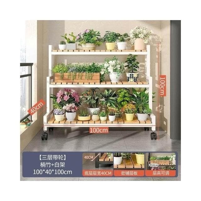 花盆架盆栽架子 植物架 盆栽架子 可移動帶輪置物架階梯 多層花架子