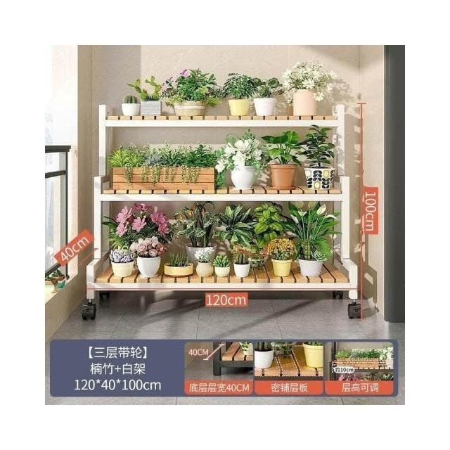 花盆架盆栽架子 植物架 盆栽架子 可移動帶輪置物架階梯 多層花架子