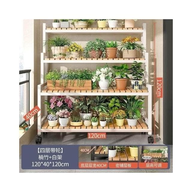 花盆架盆栽架子 植物架 盆栽架子 可移動帶輪置物架階梯 多層花架子