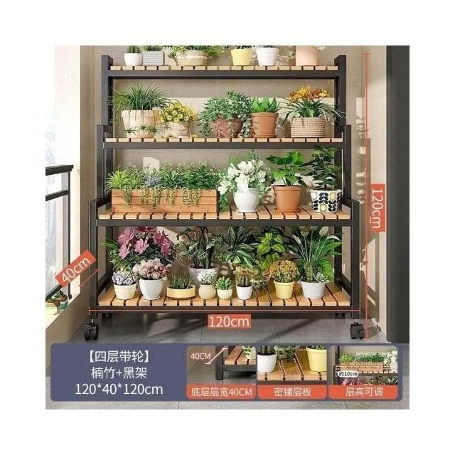 花盆架盆栽架子 植物架 盆栽架子 可移動帶輪置物架階梯 多層花架子