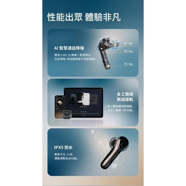 【SoundPeats】【SOUNDPEATS】Air5 Pro 無線耳機|-55dB AI 自適應降噪 x aptX™ Lossless 高音