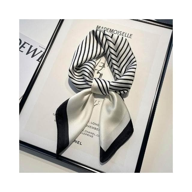 梵花 黑白條紋小方巾絲巾女頭巾春秋搭配襯衫職業裝飾護頸圍脖子薄圍巾