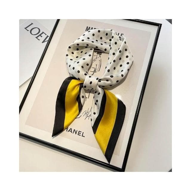 梵花 黑白條紋小方巾絲巾女頭巾春秋搭配襯衫職業裝飾護頸圍脖子薄圍巾