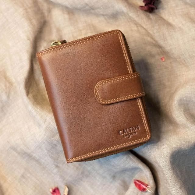 CALTAN DESIGN |扣式多功能兩折零錢短夾 072846 五色(真皮 中夾 皮夾 錢包)