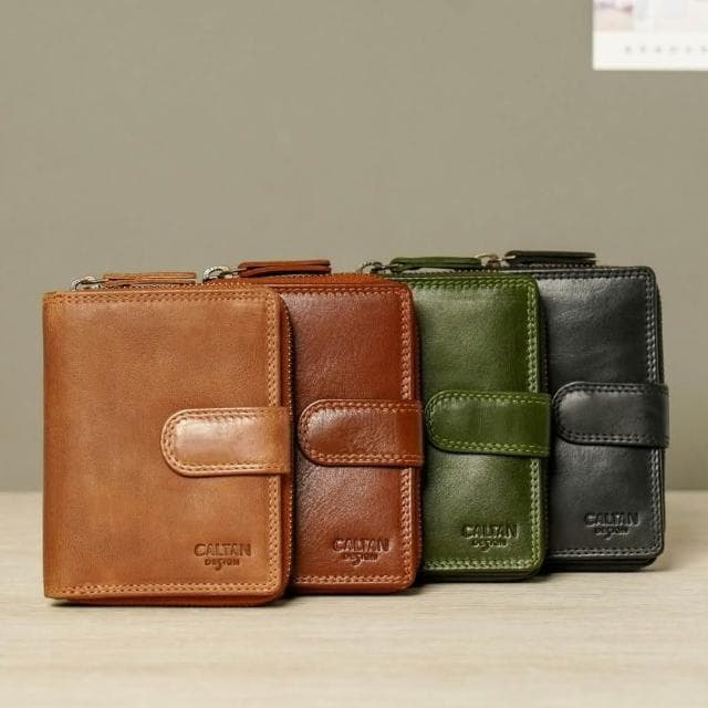 CALTAN DESIGN |扣式多功能兩折零錢短夾 072846 五色(真皮 中夾 皮夾 錢包)