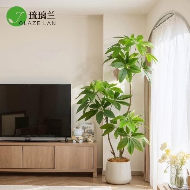 【未晚家居館】 仿真綠植大葉傘高端輕奢室內客廳電視櫃旁邊裝飾北歐風假植物盆栽