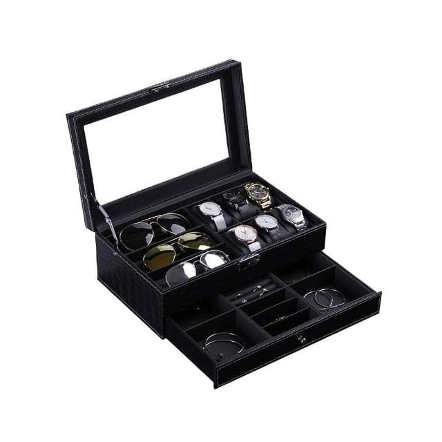 高級 皮革 珠寶 首飾 收納盒 家用 多功能 雙層 手錶 一體 眼鏡盒 收納 展示盒 首飾盒 飾品盒