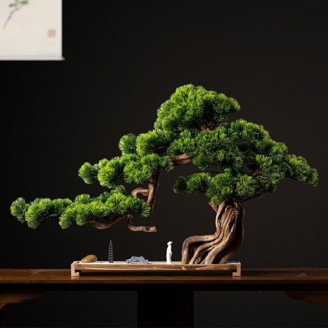 百信百貨 免運 仿真迎客松盆景玄關客廳擺件羅漢松盆栽大型綠植物假松樹造景