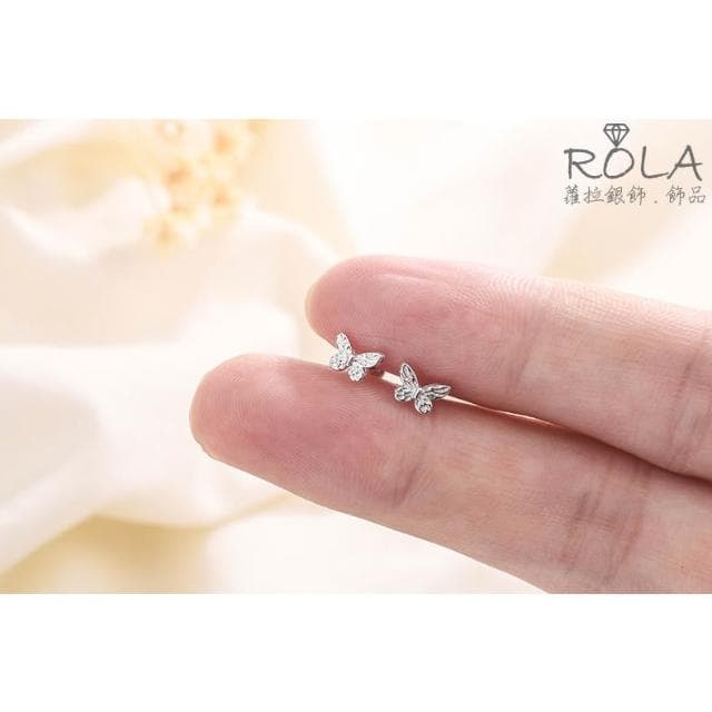 ROLA蘿拉銀飾.飾品 “現貨當天出” //一對價// 小巧刻紋蝴蝶999足銀旋轉螺旋圓珠轉珠鎖珠耳針耳環耳骨針 動物.