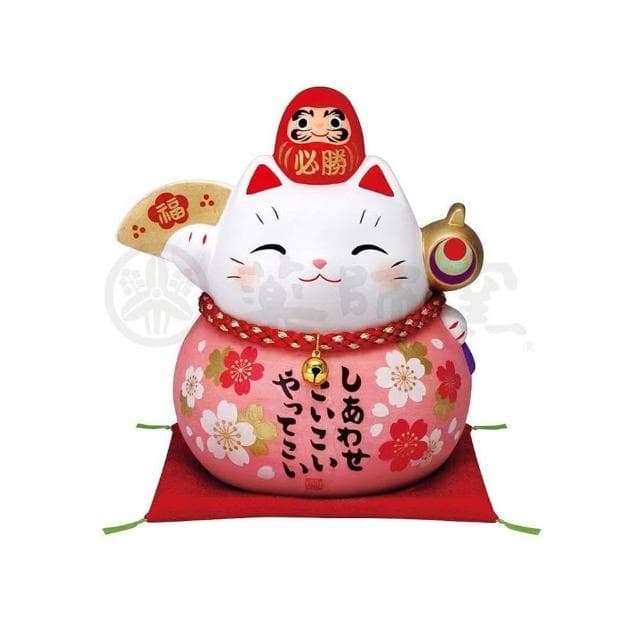 金福槌 櫻花 彩耀必勝 達摩招財貓 大 14.5cm 貯金箱 藥師窯 日本正版 kc788