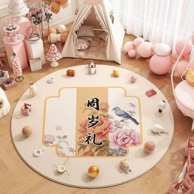週歲禮抓周地毯 布置喜慶墊 抓周圓形地墊 周歲禮地毯 生日布置道具 周歲抓鬮地毯 抓鬮用品套裝 抓周