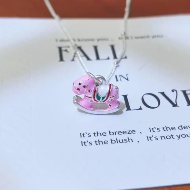 幸運木馬純銀項錬 990足銀項錬  純銀項鏈寶寶純銀項鏈 彌月禮物 小女生項錬 銀項錬 純銀套鏈 小朋友生日禮物 銀飾品