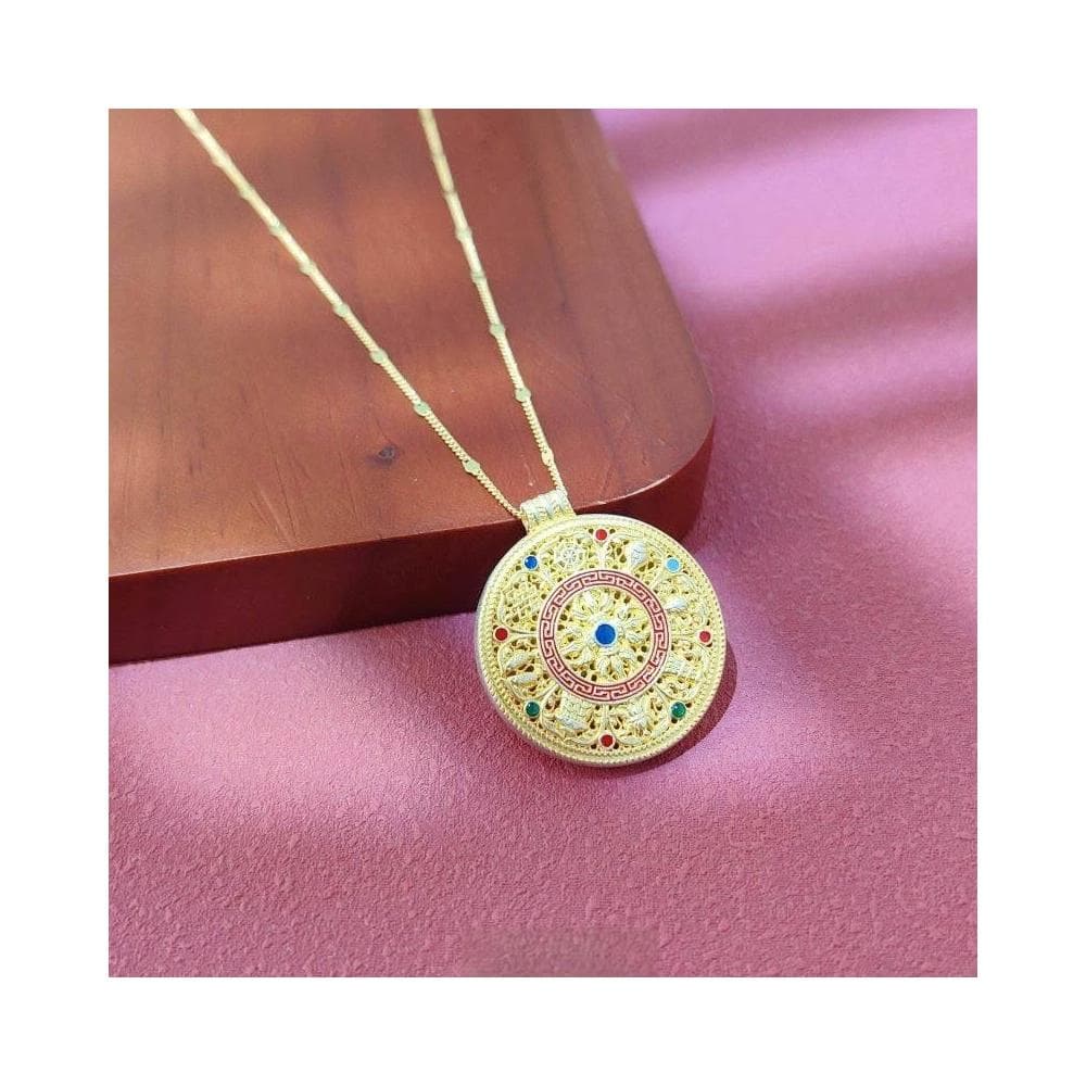 純銀項鏈 銀項鏈 999足銀項錬 琺瑯鎏金八寶羅盤足銀套鏈 女生項錬 銀項錬 純銀套鏈 生日禮物 銀飾 飾品 925純銀