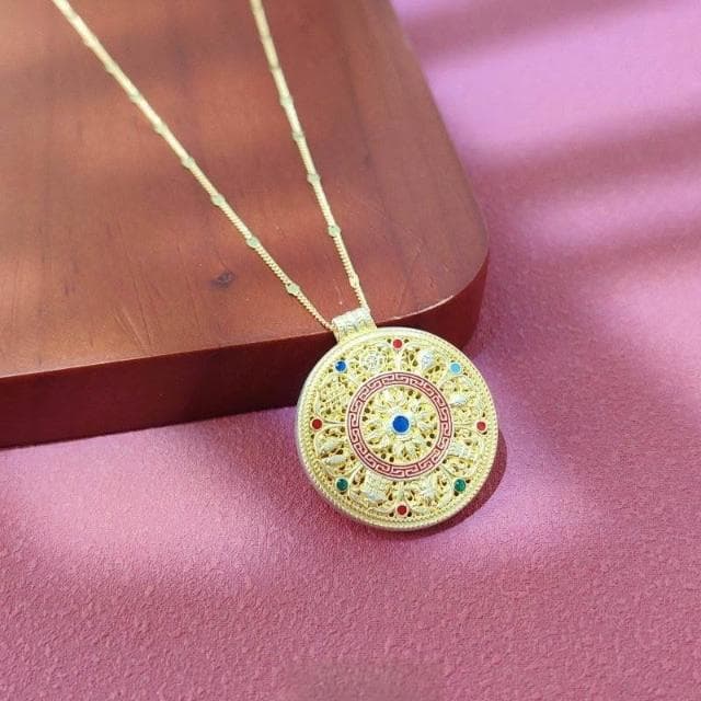 純銀項鏈 銀項鏈 999足銀項錬 琺瑯鎏金八寶羅盤足銀套鏈 女生項錬 銀項錬 純銀套鏈 生日禮物 銀飾 飾品 925純銀