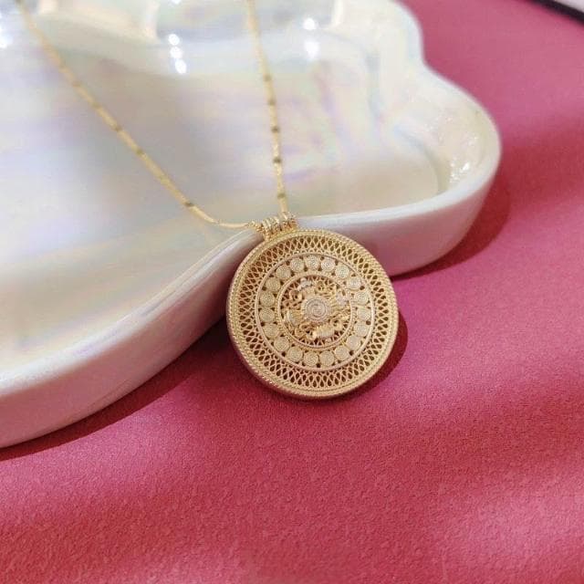 純銀項鏈 銀項鏈 999足銀項錬 琺瑯鎏金八寶羅盤足銀套鏈 女生項錬 銀項錬 純銀套鏈 生日禮物 銀飾 飾品 925純銀