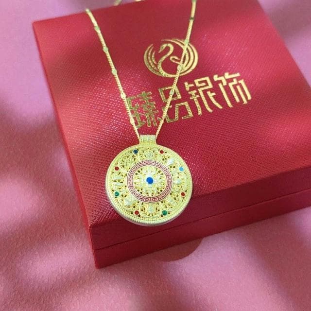 純銀項鏈 銀項鏈 999足銀項錬 琺瑯鎏金八寶羅盤足銀套鏈 女生項錬 銀項錬 純銀套鏈 生日禮物 銀飾 飾品 925純銀
