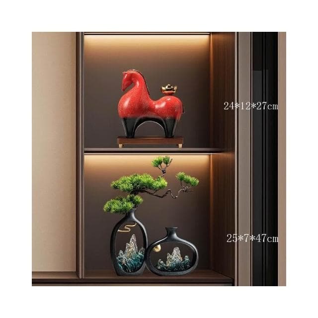 馬上有錢擺件 招財辦公室裝飾品 高檔新中式客廳擺件 喬遷開業禮品 祝福寓意 療癒小物 辦公室風水陶瓷