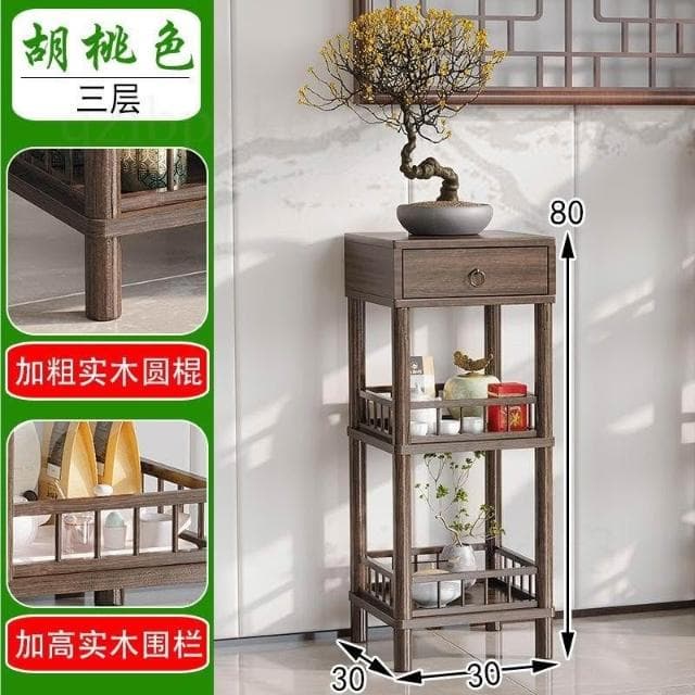 新中式花架 禪意置物架 落地花臺架 室內擺放花架 客廳花幾 盆栽展示台 帶抽花架桌 楠竹仿古植物台