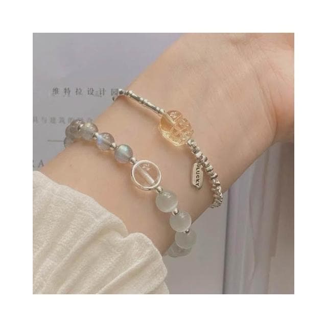 【開運堂】現貨 秋冬新水晶手鍊貓眼石天然灰月光石白水晶串珠手鍊女送女友飾品生日禮物
