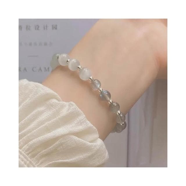 【開運堂】現貨 秋冬新水晶手鍊貓眼石天然灰月光石白水晶串珠手鍊女送女友飾品生日禮物