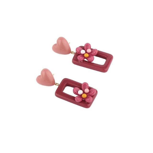 🎗飾間首飾鋪 豆沙粉紅耳環耳夾無耳洞壓克力立體花朵耳飾