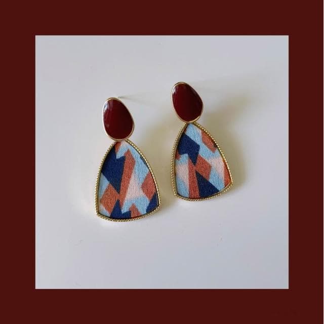 🎗飾間首飾鋪 紅色蚊香盤耳夾女復古美拉德耳飾彩虹拼接耳環