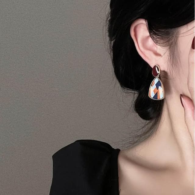 🎗飾間首飾鋪 紅色蚊香盤耳夾女復古美拉德耳飾彩虹拼接耳環