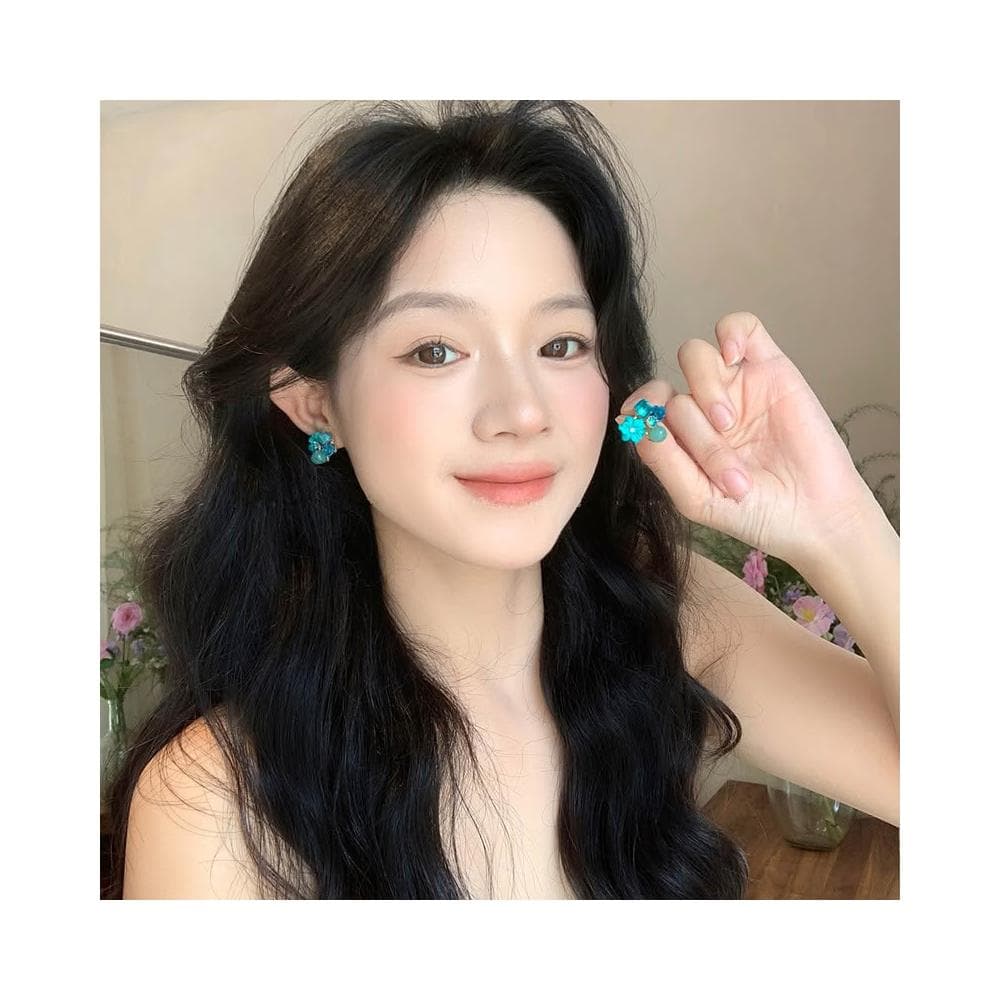 🎗飾間首飾鋪 藍色方糖水晶彩虹耳環女輕奢高級感絕美獨特耳環度假風小眾耳飾品