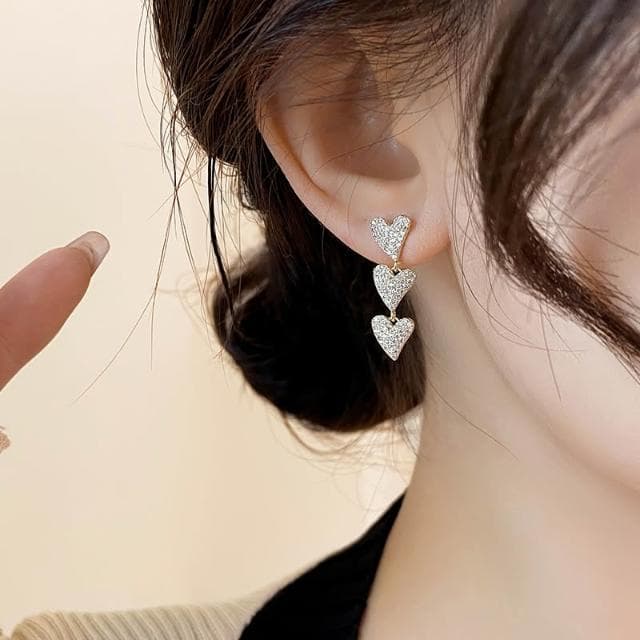 🎗飾間首飾鋪 長版項鍊石愛心流蘇耳環女小眾設計感耳環氣質高級耳環耳飾