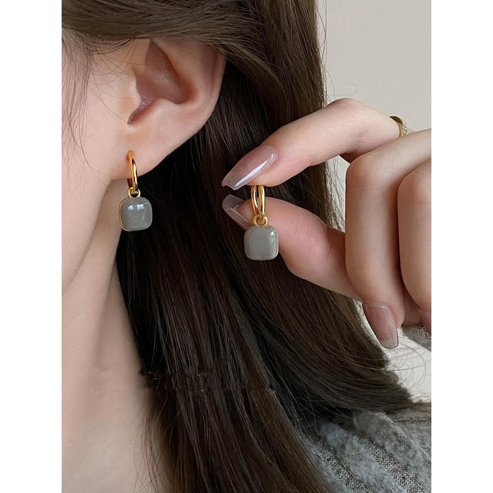 🎗飾間首飾鋪 輕奢高級感滴釉幾何方糖耳環氣質耳環時尚獨特耳環耳飾