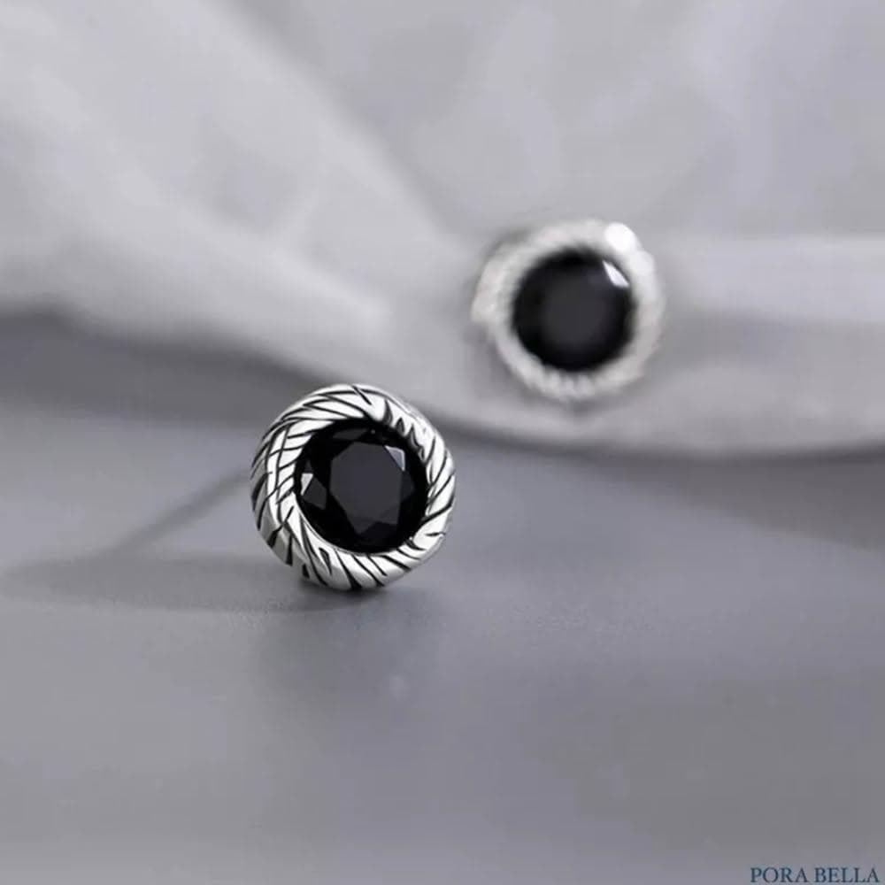 【Porabella】S925純銀黑鋯石耳釘|幾何型 中性黑洞耳針 告白生日情人節禮物推薦 | 附贈精美包裝
